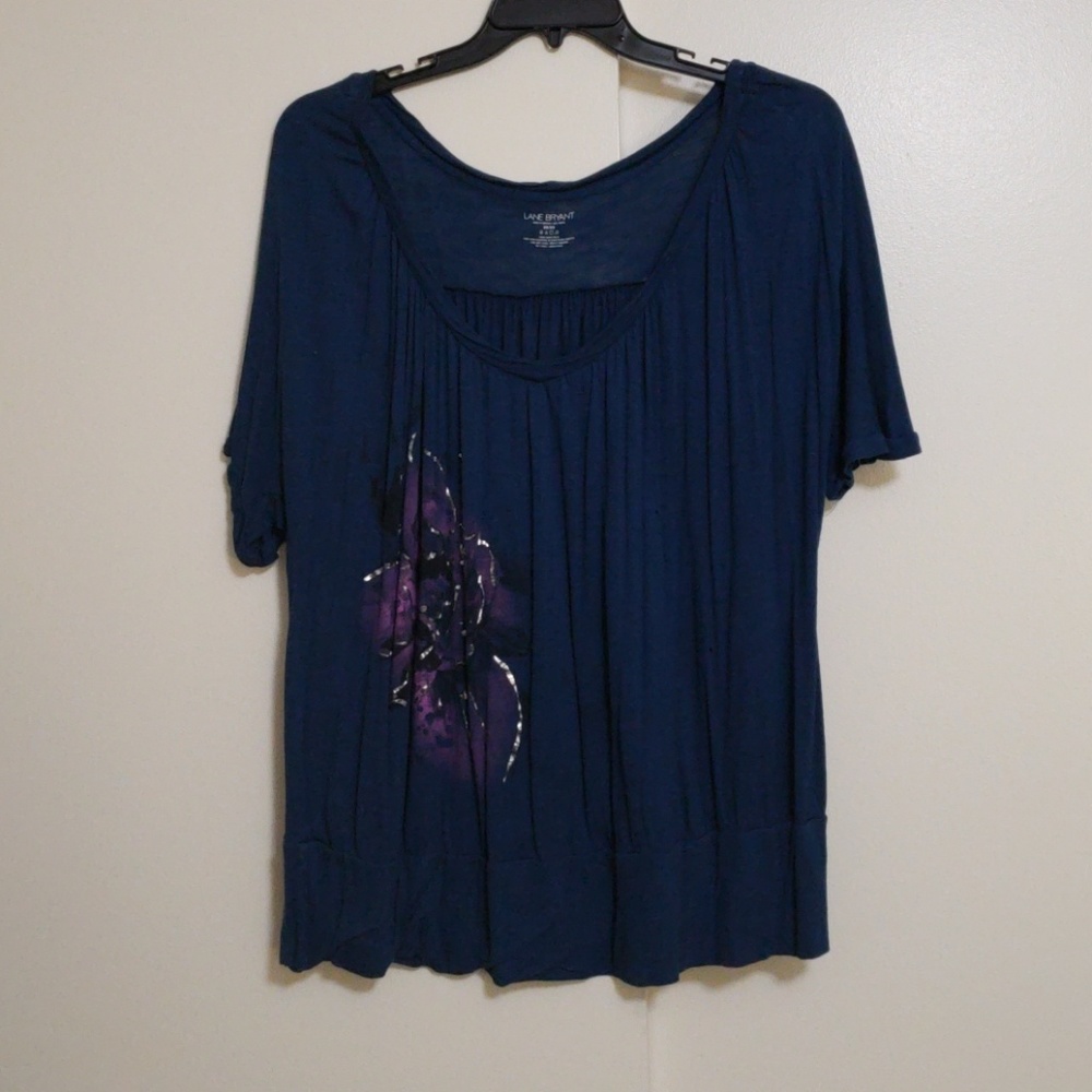 EUC Blue Blouse With Purple Flower